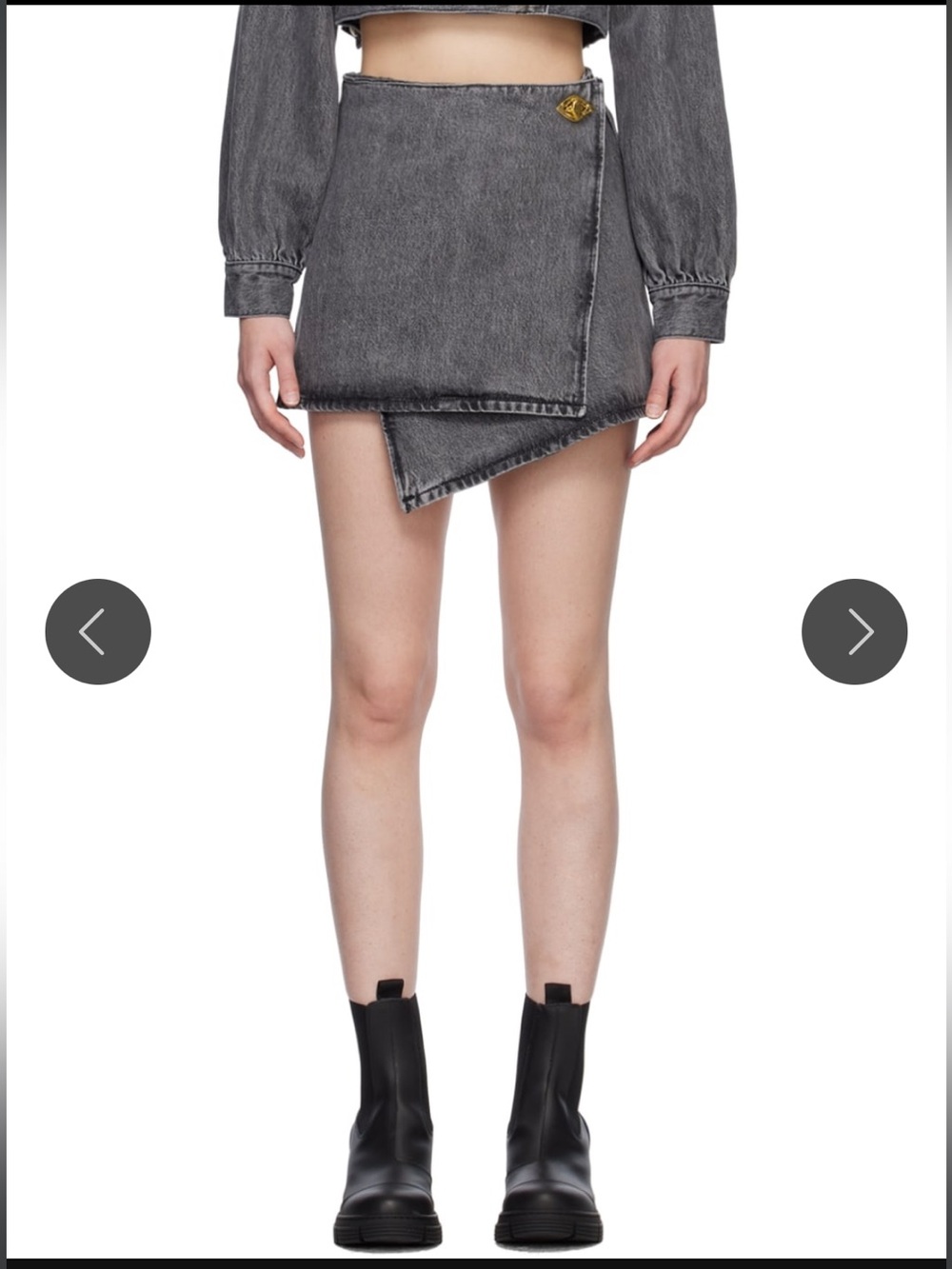 Ganni Washed Gray Asymmetrical Denim Mini Skirt, EU44, US14